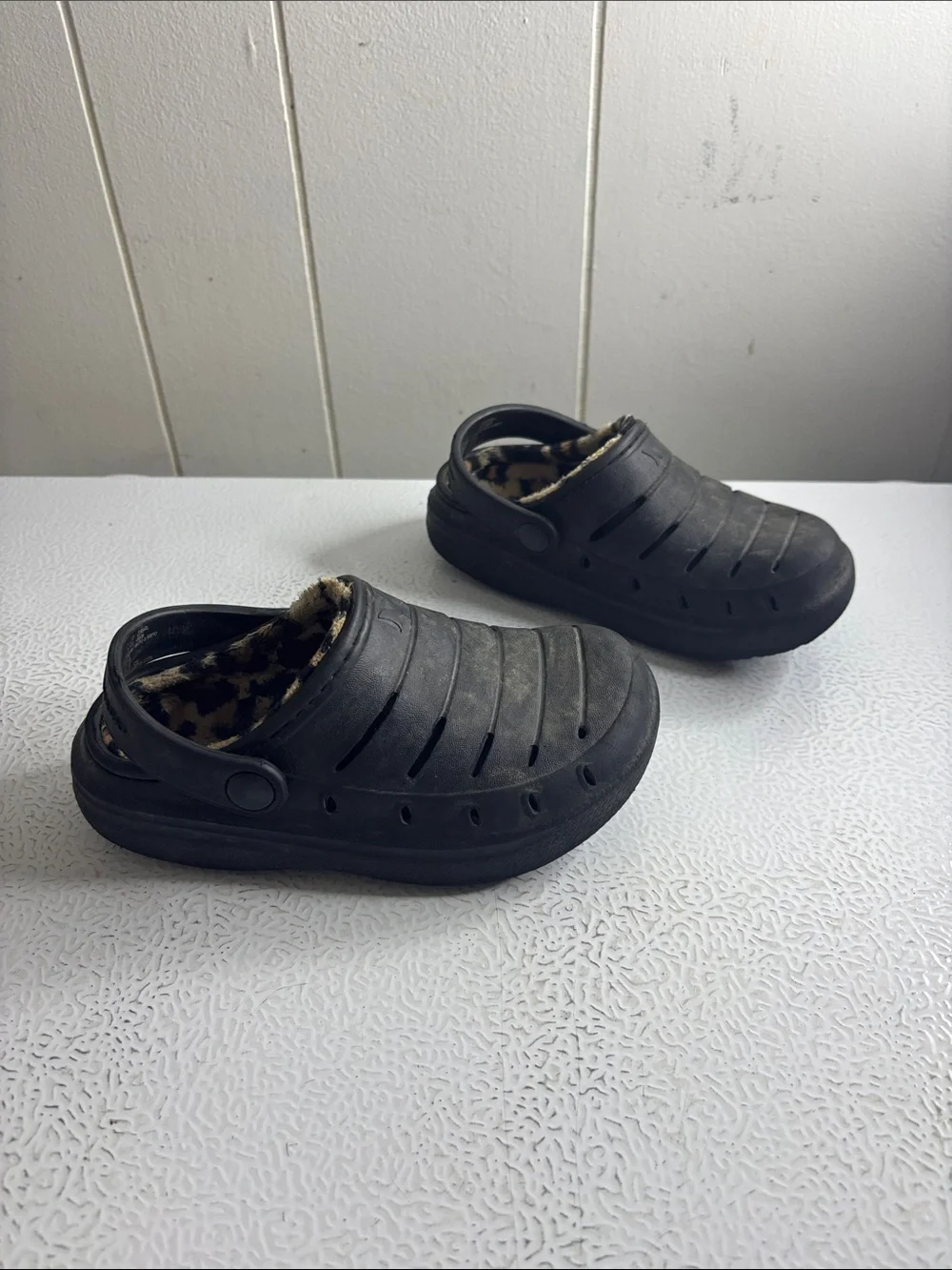 Black Kids Slip-On Clog with Leopard Print Lining